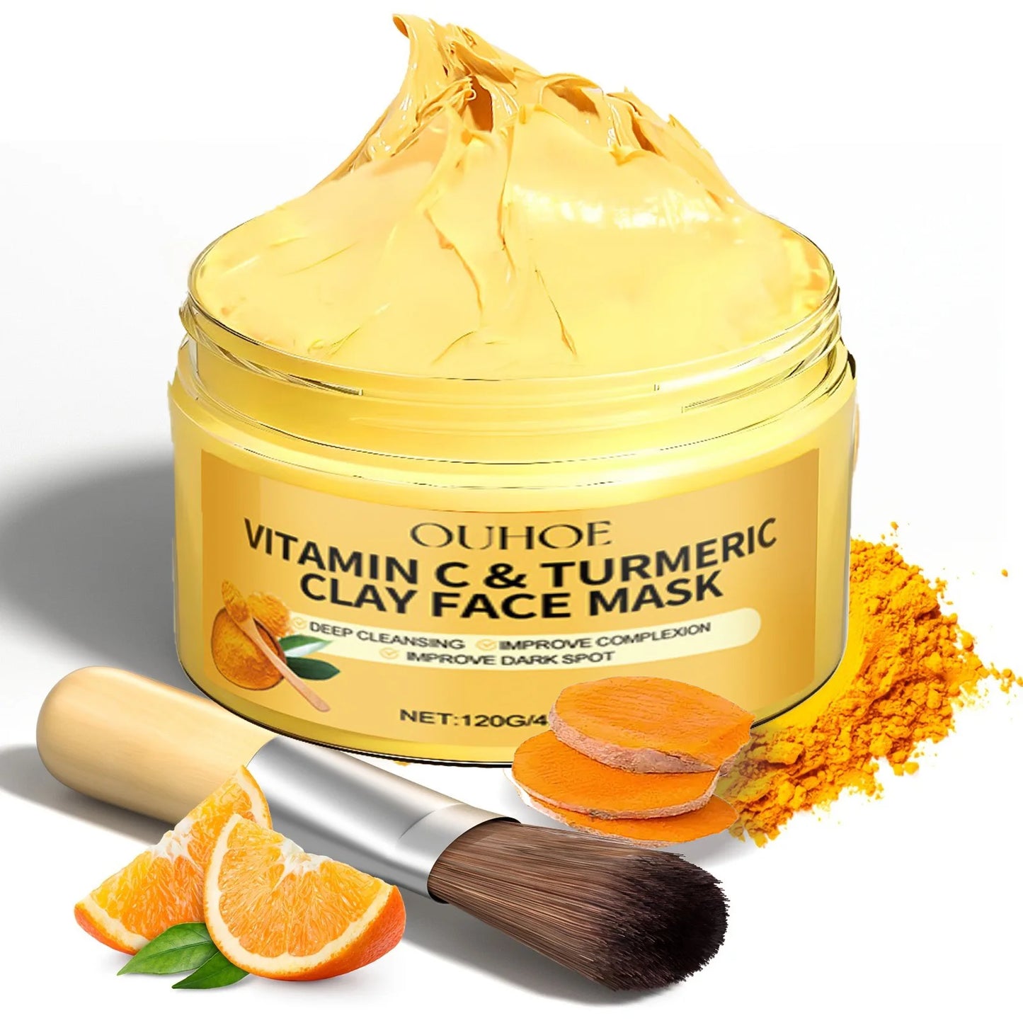 🍊 Vitamin C & Turmeric Exfoliating Facial Mask – Deep Pore Cleansing & Skin Brightening Natural Formula
