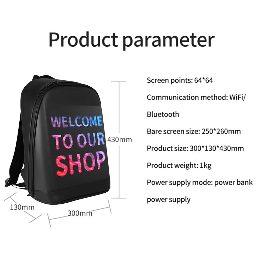 LED Display Screen Backpack – Smart Wireless Advertising Billboard Bag