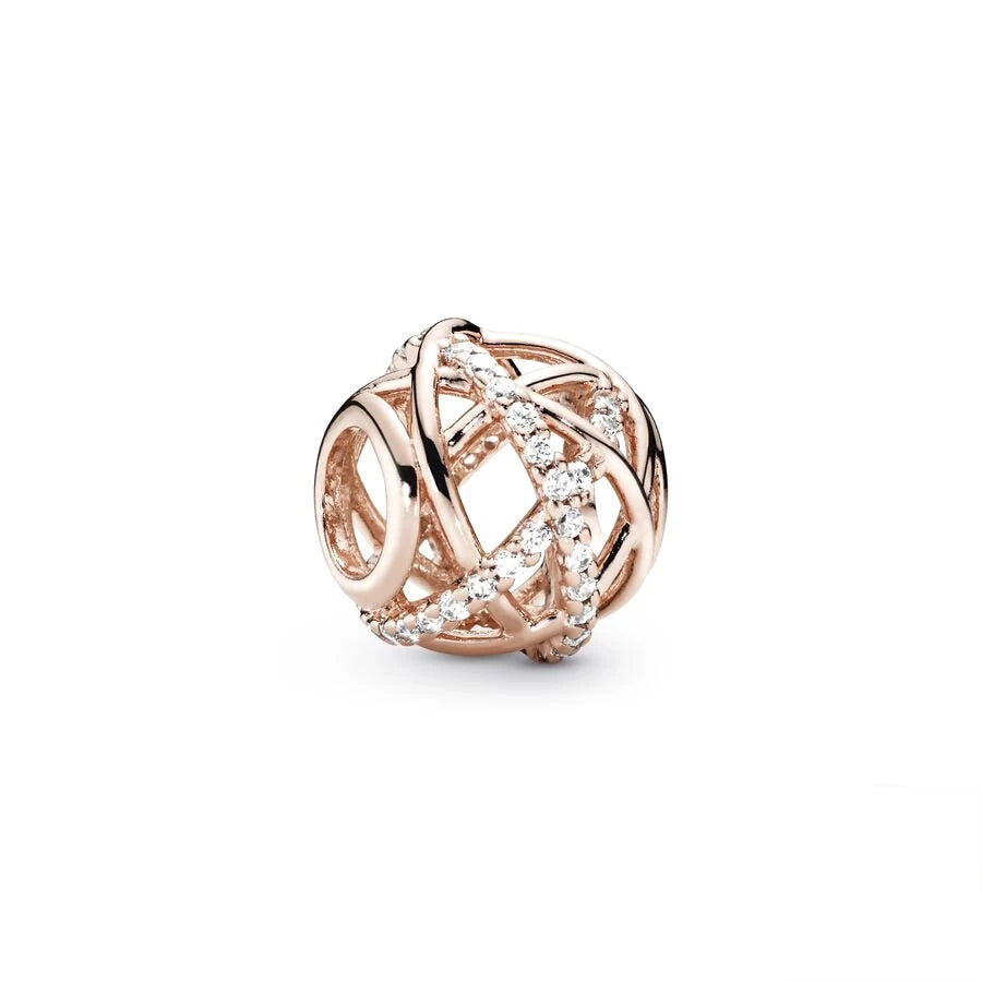 ✨ Rose Gold Plated Winter Charms – ❄️ Snowflake & 💖 Interlocking Hearts | Pandora-Style Bracelet Compatible