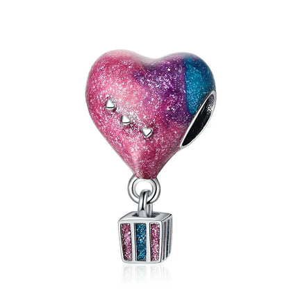 ✨ 925 Silver DIY Charms – 🎈 Hot Air Balloon, 💖 Mother & Daughter Hearts, 💗 Pink Murano Glass | Pandora-Style Bracelet Compatible