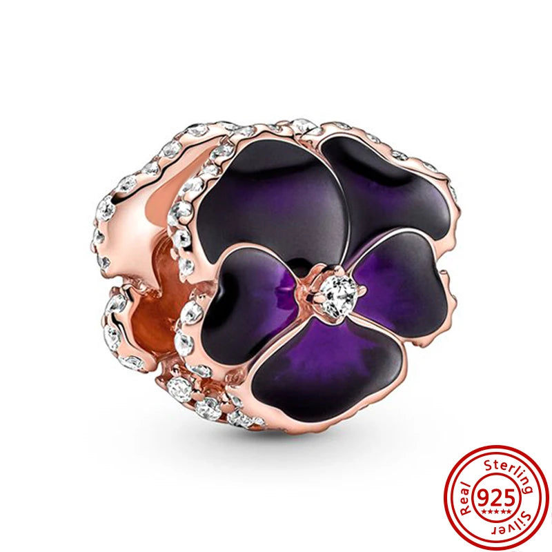 ✨ 925 Silver Purple Charms – ❤️ Heart-Shaped Stone & 🕷️ Spider | Pandora-Style Bracelet Compatible