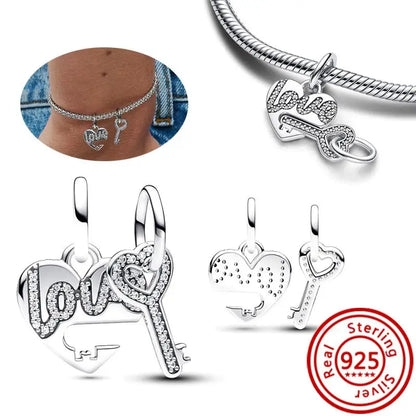 ✨ 925 Silver Sparkling Charms – ❄️ Snowflake, 🌿 Herbarium, 😇 Angel Wings & ❤️ Heart | Pandora-Style Bracelet Compatible