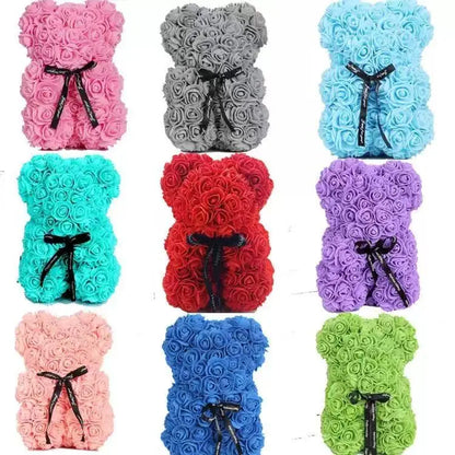 🌹 25 cm-es műrózsa virágmackó – romantikus Valentin-napi és évfordulós ajándék 🧸❤️