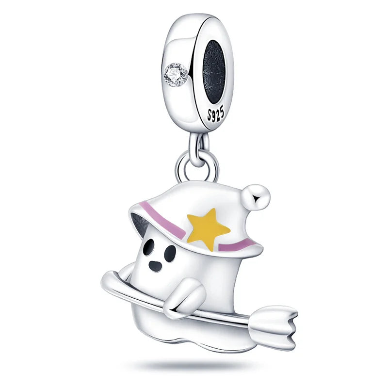 ✨ 925 Sterling Silver Halloween Charms – 🧙‍♀️ Witch, 💀 Skeleton, 👻 Ghost & 🎃 Pumpkin | Pandora-Style Bracelet Compatible