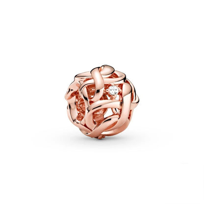 ✨ Rose Gold Plated Winter Charms – ❄️ Snowflake & 💖 Interlocking Hearts | Pandora-Style Bracelet Compatible