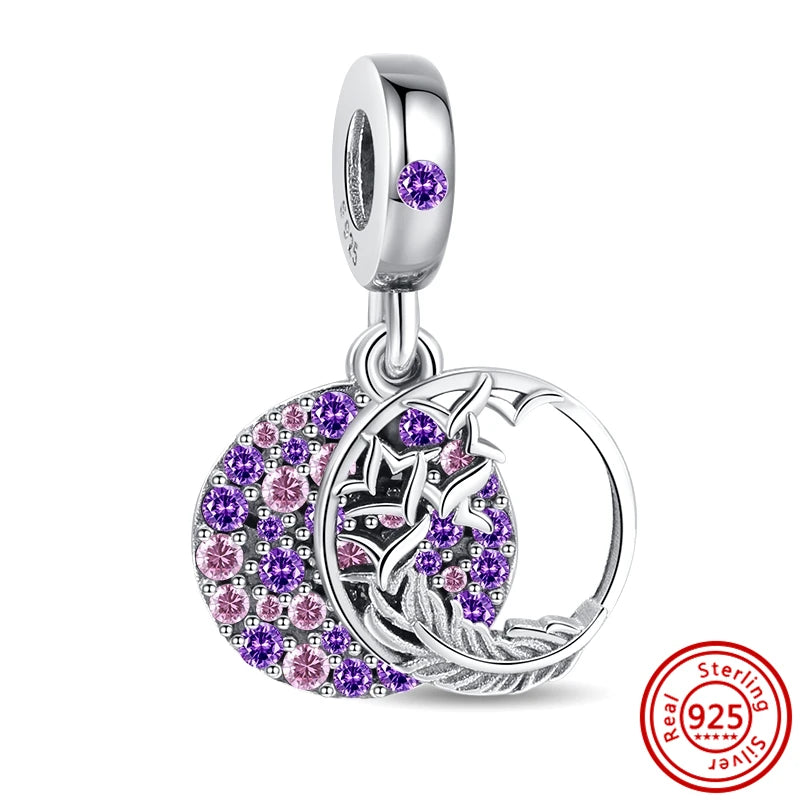 ✨ 925 Silver Purple Charms – ❤️ Heart-Shaped Stone & 🕷️ Spider | Pandora-Style Bracelet Compatible