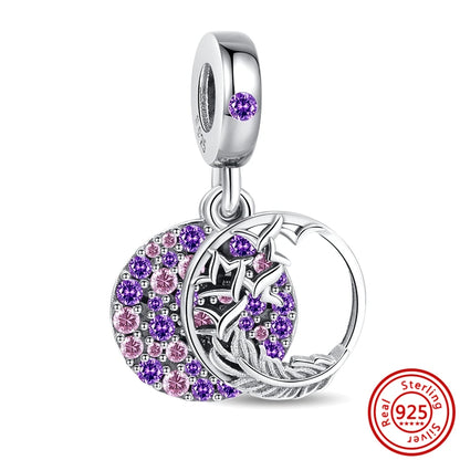 ✨ 925 Silver Purple Charms – ❤️ Heart-Shaped Stone & 🕷️ Spider | Pandora-Style Bracelet Compatible