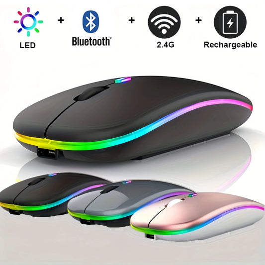 🔥 Wireless Bluetooth & 2.4GHz Dual Mode Rechargeable RGB Mouse – Silent & Ergonomic