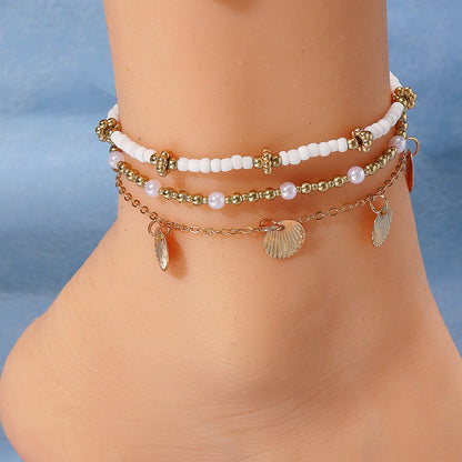 3pcs Retro Pearl Beads Anklet for Women