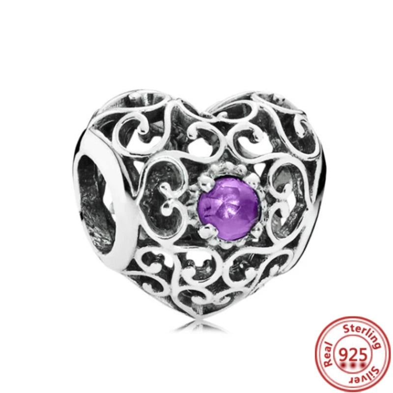 ✨ 925 Silver Purple Charms – ❤️ Heart-Shaped Stone & 🕷️ Spider | Pandora-Style Bracelet Compatible