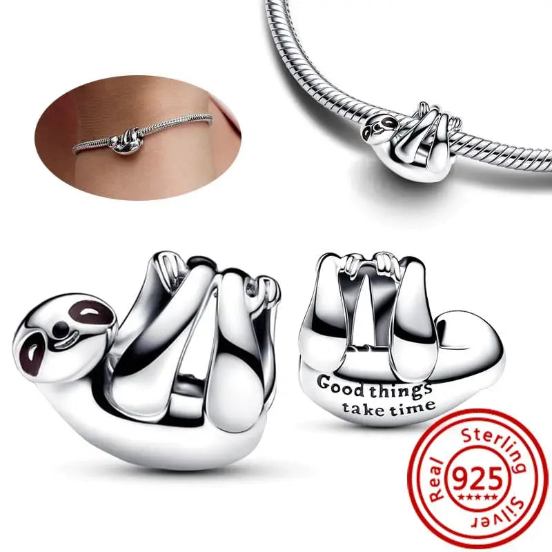 ✨ 925 Silver Friendship Charms – 🦥 Sloth, 🐸 Frog & ❤️ Double Heart | Pandora-Style Bracelet Compatible