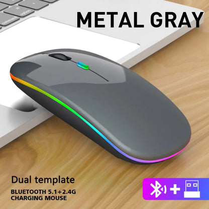 🔥 Wireless Bluetooth & 2.4GHz Dual Mode Rechargeable RGB Mouse – Silent & Ergonomic