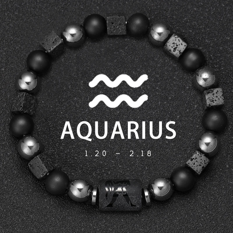 ✨ 12 Zodiac Natural Stone Bracelet – Cancer, Virgo, Leo, Libra – Unisex Couple & Friendship Jewelry Gift