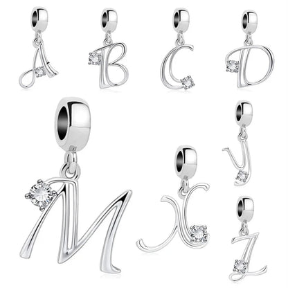 ✨ 925 Silver Alphabet Charms – 🔤 26 Letter Dangle Beads | Pandora-Style Bracelet Compatible