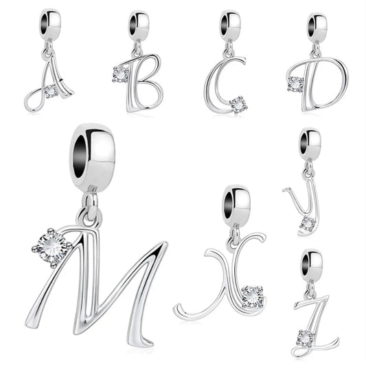 ✨ 925 Silver Alphabet Charms – 🔤 26 Letter Dangle Beads | Pandora-Style Bracelet Compatible