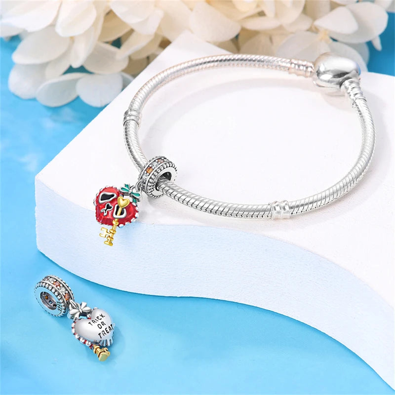 ✨ 925 Sterling Silver Halloween Charms – 🧙‍♀️ Witch, 💀 Skeleton, 👻 Ghost & 🎃 Pumpkin | Pandora-Style Bracelet Compatible