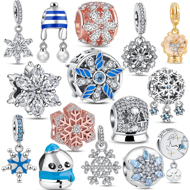 ✨ Winter Charms – ❄️ Snowflake, ⛄ Snowman, 🏠 Snowy House & 🎩 Hat | Pandora-Style Bracelet Compatible