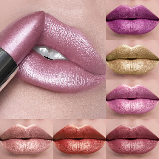 Lippenstift-Set mit 19 kräftigen Metallic-Glitzerfarben – Langanhaltende, perlmuttartige, matte Lippenfarben