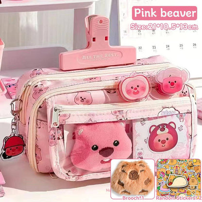 Capybara Pencil Case – 1Pc Large Capacity Flip Cover Stationery Bag for School or Office