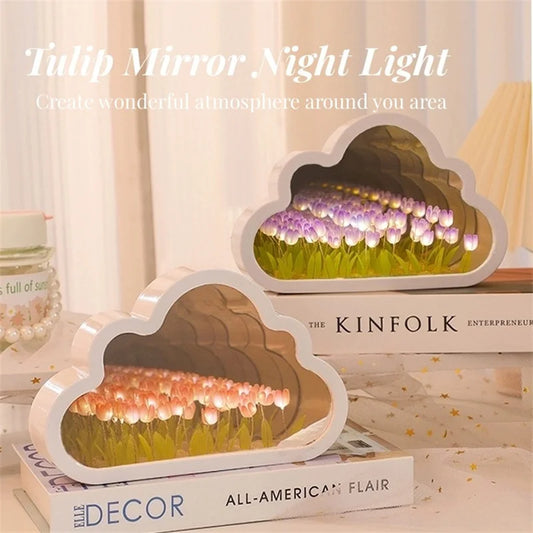 🪞✨ Tulipános Felhőtükrös Éjjeli Lámpa – 4 az 1-ben DIY Ajándék Lányoknak és Nőknek 🎁🌷 