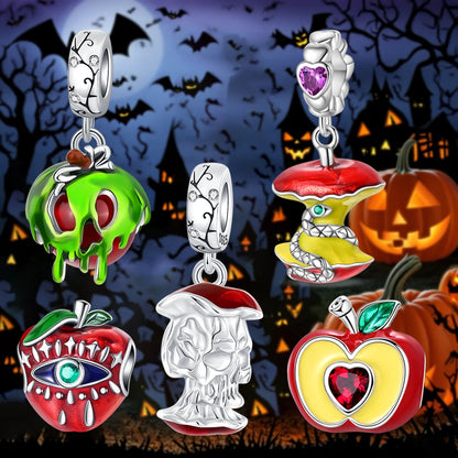 ✨ 925 Silver Halloween Charms – 💀 Skull, 🍎 Apple & 🍒 Cherry | Pandora-Style Bracelet Compatible