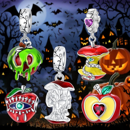 ✨ 925 Silver Halloween Charms – 💀 Skull, 🍎 Apple & 🍒 Cherry | Pandora-Style Bracelet Compatible