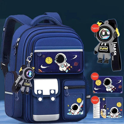 Astronaut Cartoon Backpack for Grades 3-6 – Large Capacity Waterproof School Bag for Kids