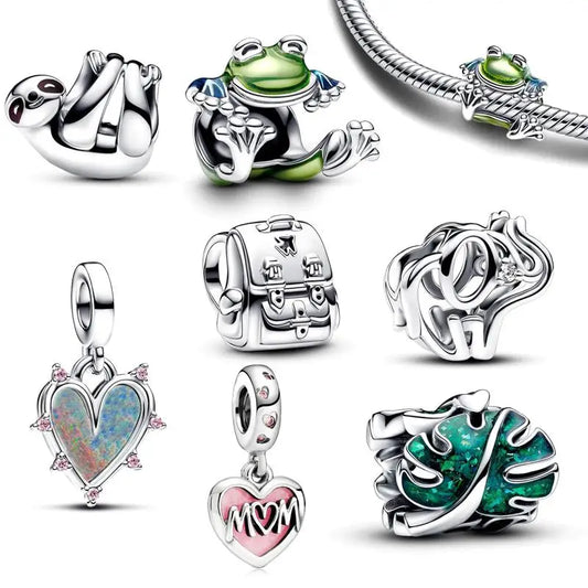 ✨ 925 Silver Friendship Charms – 🦥 Sloth, 🐸 Frog & ❤️ Double Heart | Pandora-Style Bracelet Compatible
