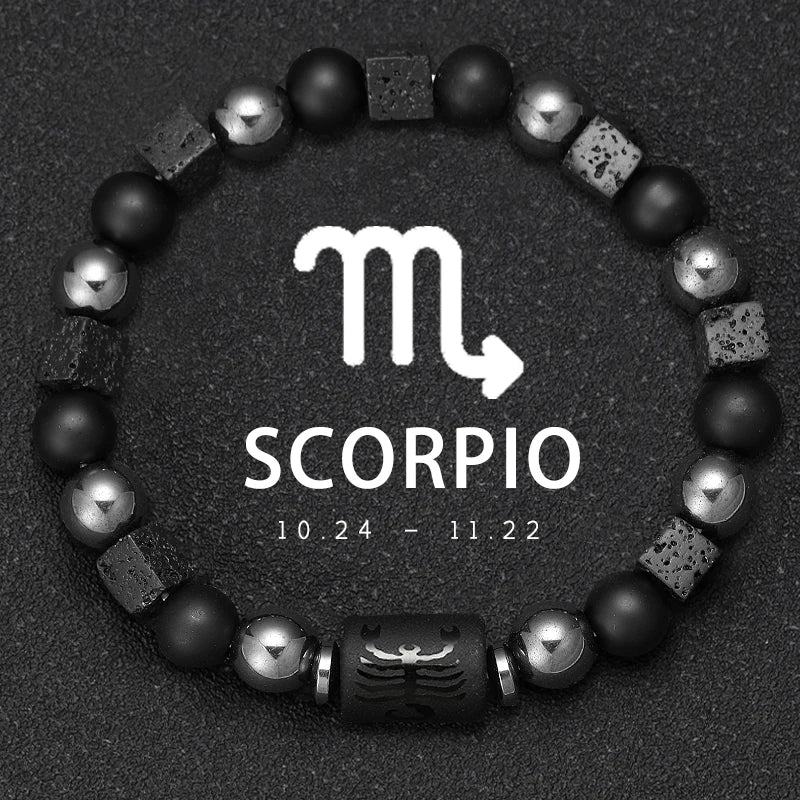 ✨ 12 Zodiac Natural Stone Bracelet – Cancer, Virgo, Leo, Libra – Unisex Couple & Friendship Jewelry Gift