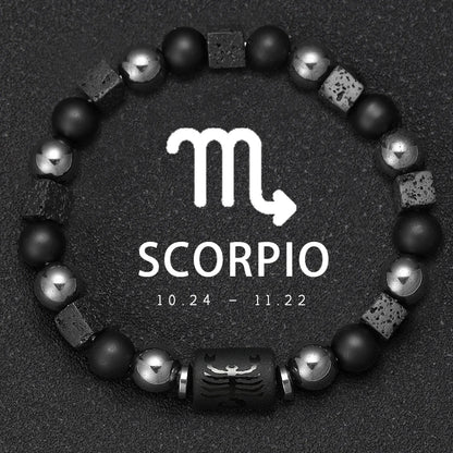 ✨ 12 Zodiac Natural Stone Bracelet – Cancer, Virgo, Leo, Libra – Unisex Couple & Friendship Jewelry Gift