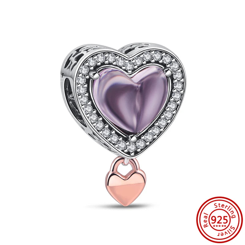 ✨ 925 Silver Purple Charms – ❤️ Heart-Shaped Stone & 🕷️ Spider | Pandora-Style Bracelet Compatible