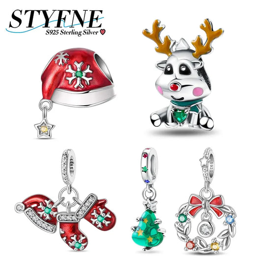 ✨ 925 Sterling Silver Christmas Charms – Tree, Hat, Love & Elk | Pandora-Style Bracelet Compatible