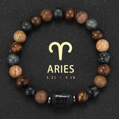 ✨ 12 Zodiac Natural Stone Bracelet – Cancer, Virgo, Leo, Libra – Unisex Couple & Friendship Jewelry Gift