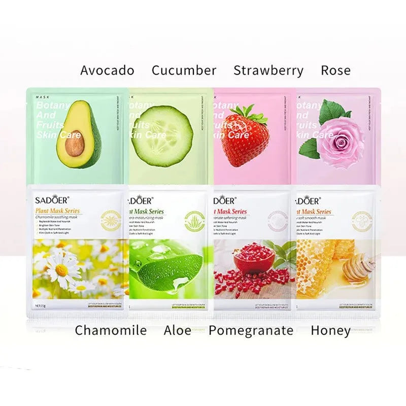 🌿 8pcs Natural Plant Face Mask Set – Moisturizing, Firming & Hydrating Korean Skincare