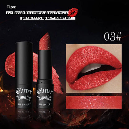 💎 7 Colors Glitter Lipstick – Waterproof Long-Lasting Diamond Pearlescent Metallic Lipstick