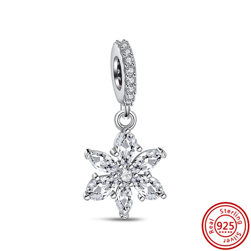 ✨ 925 Silver Sparkling Charms – ❄️ Snowflake, 🌿 Herbarium, 😇 Angel Wings & ❤️ Heart | Pandora-Style Bracelet Compatible