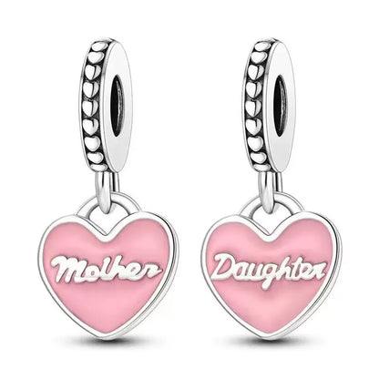 ✨ 925 Silver DIY Charms – 🎈 Hot Air Balloon, 💖 Mother & Daughter Hearts, 💗 Pink Murano Glass | Pandora-Style Bracelet Compatible
