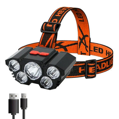 5 LED Rechargeable Headlamp USB Flashlight | Camping Hiking Fishing Light