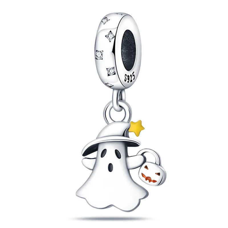 ✨ 925 Sterling Silver Halloween Charms – 🧙‍♀️ Witch, 💀 Skeleton, 👻 Ghost & 🎃 Pumpkin | Pandora-Style Bracelet Compatible