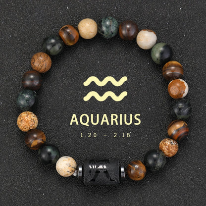✨ 12 Zodiac Natural Stone Bracelet – Cancer, Virgo, Leo, Libra – Unisex Couple & Friendship Jewelry Gift