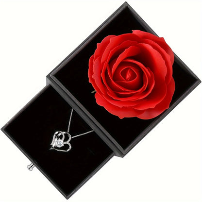 🌹 Exquisite Kunstrosenbox und Herzkette – Perfektes Geschenk für Frauen 🎁 