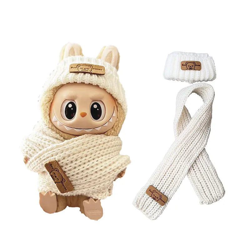 1Set Doll Clothes for 17cm Labubu Cotton Dolls – Sweater, Hat & Scarf Accessories