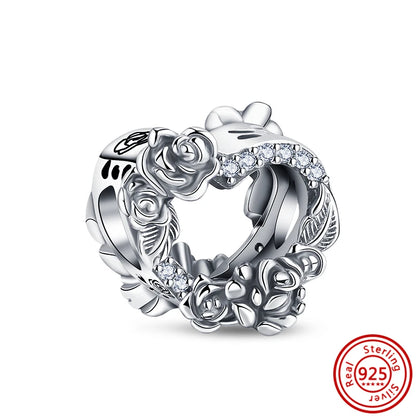 ✨ 925 Silver Sparkling Charms – ❄️ Snowflake, 🌿 Herbarium, 😇 Angel Wings & ❤️ Heart | Pandora-Style Bracelet Compatible