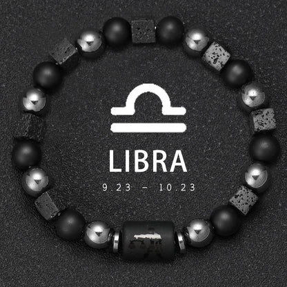 ✨ 12 Zodiac Natural Stone Bracelet – Cancer, Virgo, Leo, Libra – Unisex Couple & Friendship Jewelry Gift