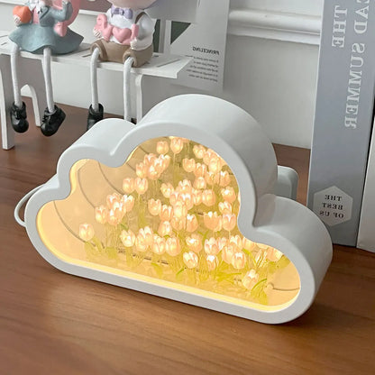 🪞✨ Tulip Cloud Mirror Night Lamp – 4-in-1 DIY Gift for Girls & Women 🎁🌷