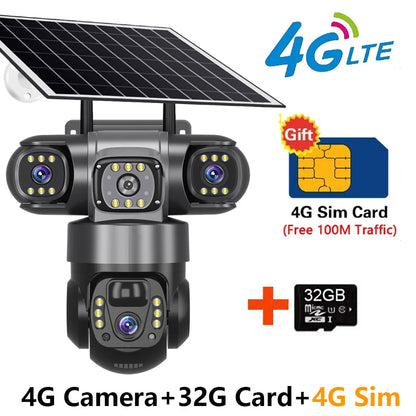 Triple-Lens Solar 360° Dome Camera – 4K Wireless Security with AI Motion Tracking