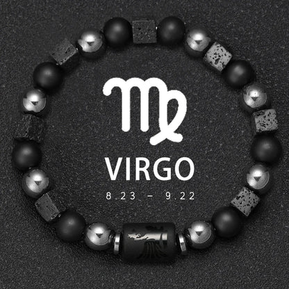 ✨ 12 Zodiac Natural Stone Bracelet – Cancer, Virgo, Leo, Libra – Unisex Couple & Friendship Jewelry Gift