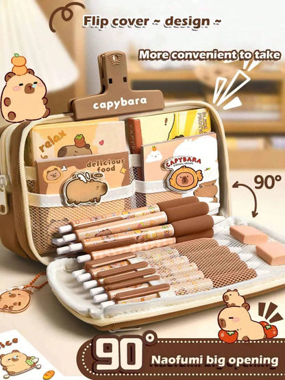 Capybara Pencil Case – 1Pc Large Capacity Flip Cover Stationery Bag for School or Office