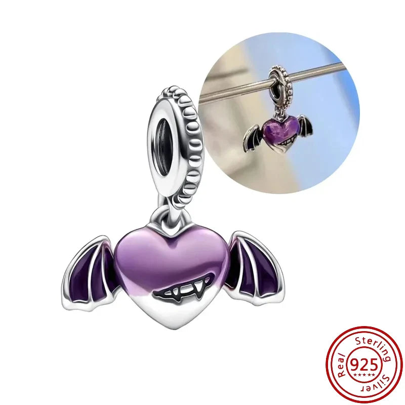✨ 925 Silver Purple Charms – ❤️ Heart-Shaped Stone & 🕷️ Spider | Pandora-Style Bracelet Compatible