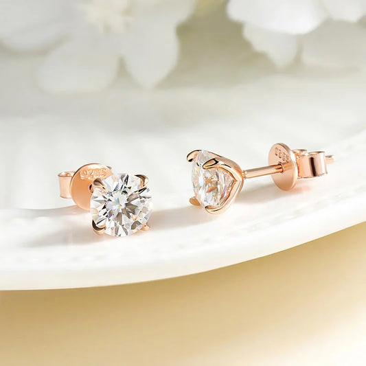 Rose Gold Moissanite Stud Earrings for Women